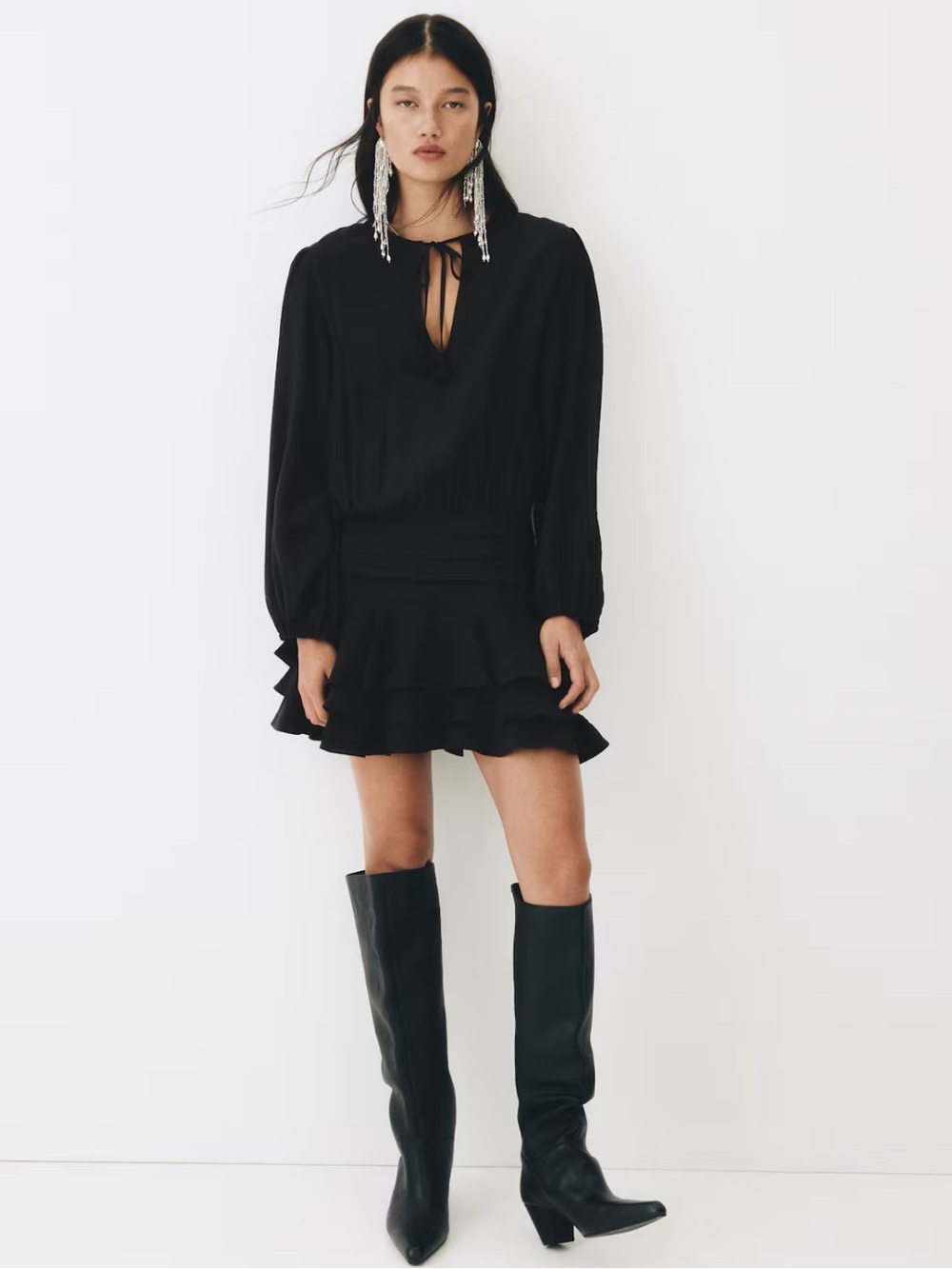 H&M Tiered Mini Dress in Dark Grey